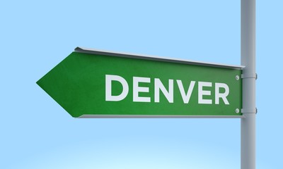 3d rendering illustration left direction road sign denver