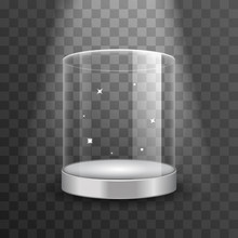 Clean Glass Showcase Podium With Spotlight And Sparks Vector Illustration
