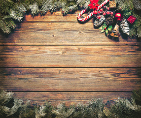 Wall Mural - christmas background with fir tree and decoration