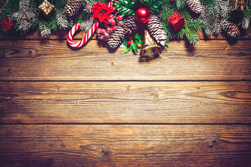 Wall Mural - christmas background with fir tree and decoration