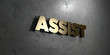 Assist - Gold sign mounted on glossy marble wall  - 3D rendered royalty free stock illustration. This image can be used for an online website banner ad or a print postcard.
