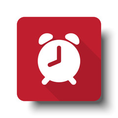 Wall Mural - Flat Alarm Clock web icon on red button with drop shadow