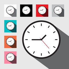 Sticker - Clock. Flat Design Vector Clock Face Set.