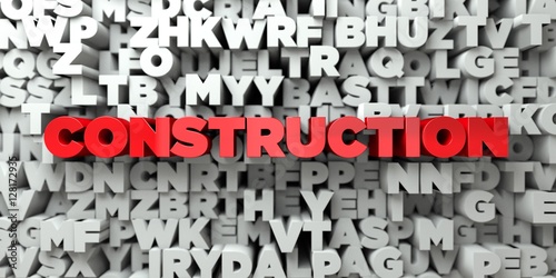 Construction Red Text On Typography Background 3d Rendered