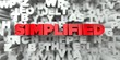 © Chris Titze Imaging - SIMPLIFIED -  Red text on typography background - 3D rendered royalty free stock image. This image can be used for an online website banner ad or a print postcard.