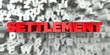 SETTLEMENT -  Red text on typography background - 3D rendered royalty free stock image. This image can be used for an online website banner ad or a print postcard.