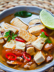 Wall Mural - Vegan and vegetarian spicy asian soup with tofu and shiitake mushrooms -  clean eating.