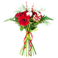 bouquet of fresh flowers in the winter style, christmas, isolate