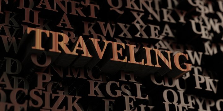 Traveling - Wooden 3D rendered letters/message.  Can be used for an online banner ad or a print postcard.