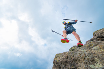male athlete falls from rocky ledges and practical training at t