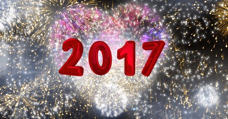 Poster - 2017 against a composite image of heart shape fireworks