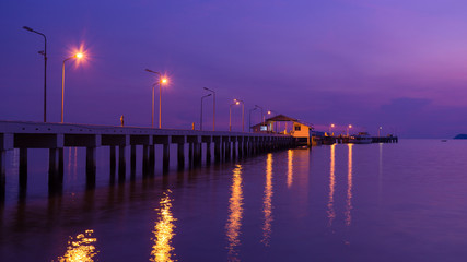 Wall Mural - twilight landscape of pier on the sea.at sattahip beach,Chonburi,Thailand.