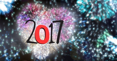 Poster - 2017 against a composite image of heart shape fireworks