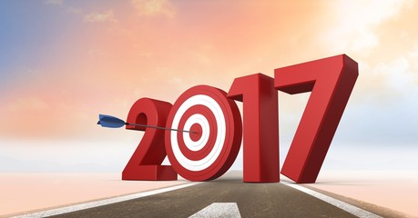 Poster - Darts target as 2017 on composite image of road