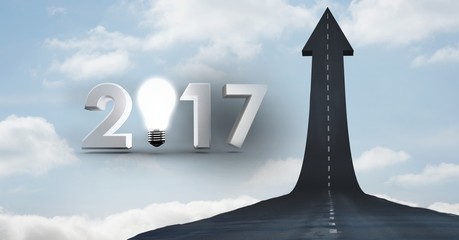 Poster - 2017 against a composite image 3d of road leading towards sky