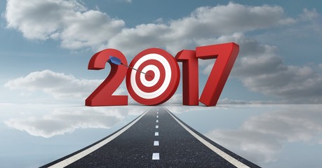 Poster - Darts target as 2017 against a composite image 3D of road