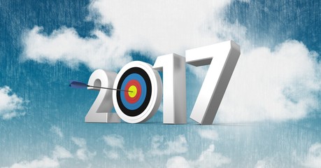 Poster - Darts target as 2017 against a composite image 3D of clouds and 