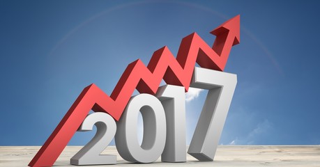 Poster - Growth graph as 2017 against a composite image 3D of land and sk