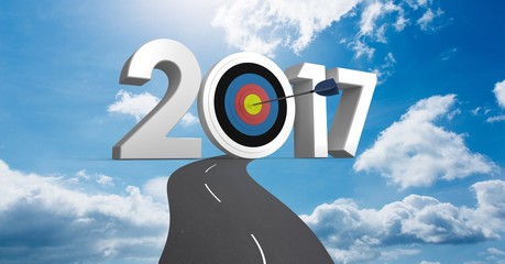 Poster - Darts target as 2017 against a composite image 3D of road leadin