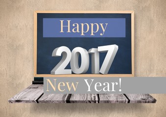 Poster - Digitally composite image 3D of 2017 new year on blackboard