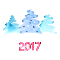 Wall Mural - Watercolor Christmas trees