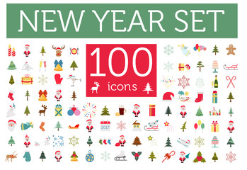 Wall Mural - christmas, new year holidays icon big set. flat style collection