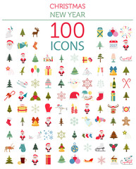 Wall Mural - christmas, new year holidays icon big set. flat style collection