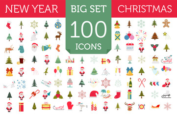 Wall Mural - christmas, new year holidays icon big set. flat style collection