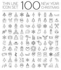 Wall Mural - christmas, new year holidays icon big set. thin line version. fl