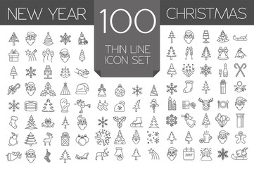 Wall Mural - christmas, new year holidays icon big set. thin line version. fl