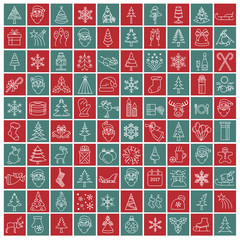 Wall Mural - christmas, new year holidays icon big set. thin line version. fl