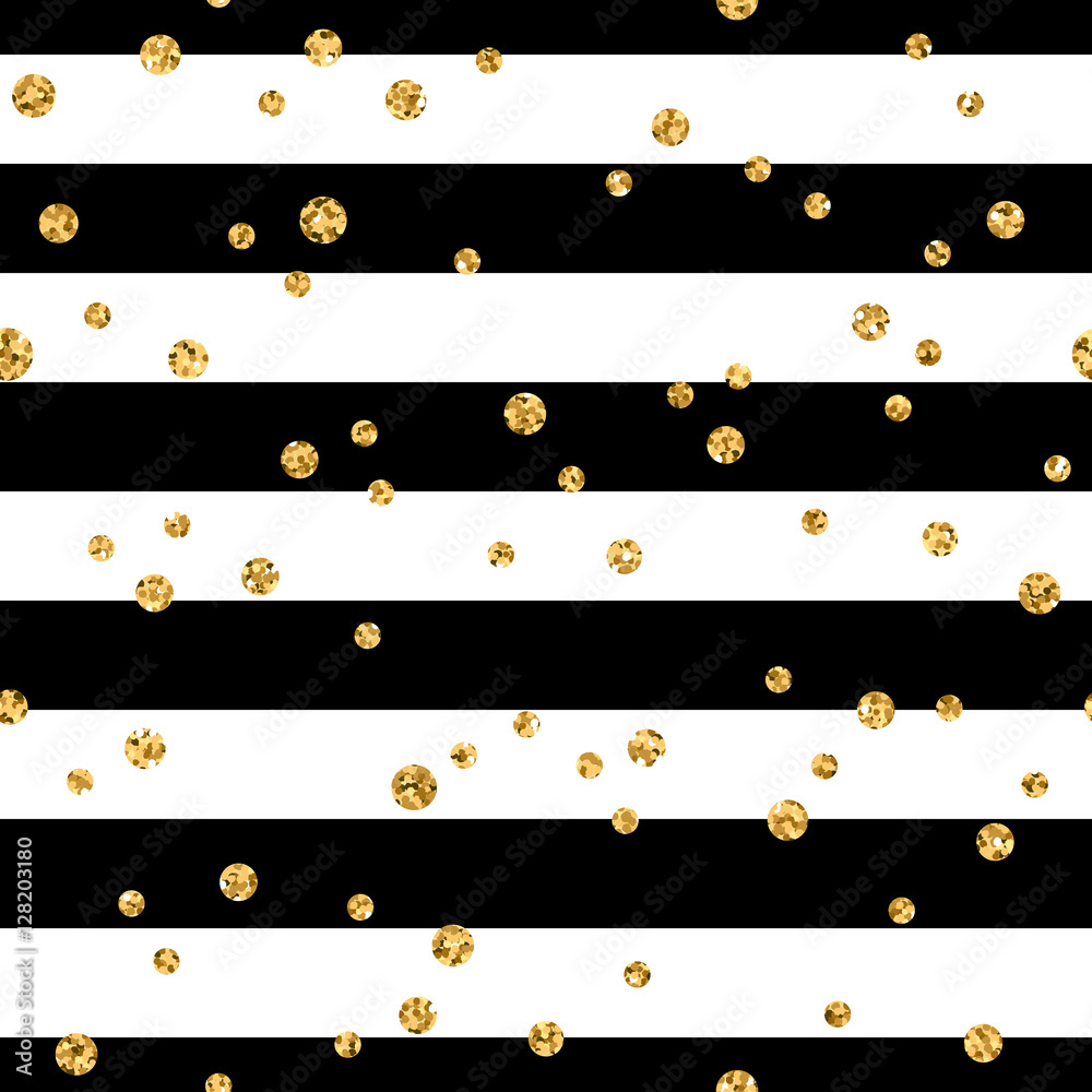 Gold polka dot on lines seamless pattern background. Golden foil ...