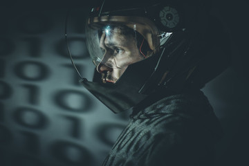 military, fantasy and science fiction scene, space man with meta