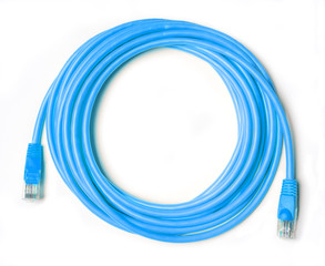 blue patch cord isolated on white
