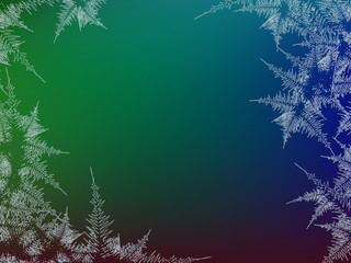 Wall Mural - Winter frosted window colorful background. Freeze and wind at the glass. Vector illustration. Design texture