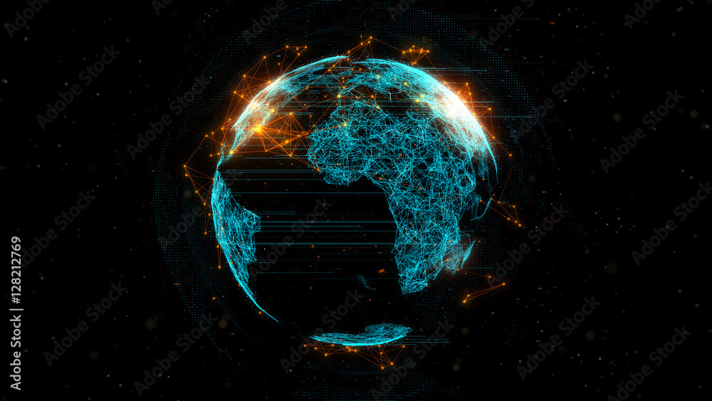 3d rendering abstract globe with particles and plexus structure ...