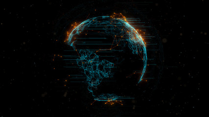 3d rendering abstract globe with particles and plexus structure. Digital technology planet. Triangulated structure. Glows and particles.