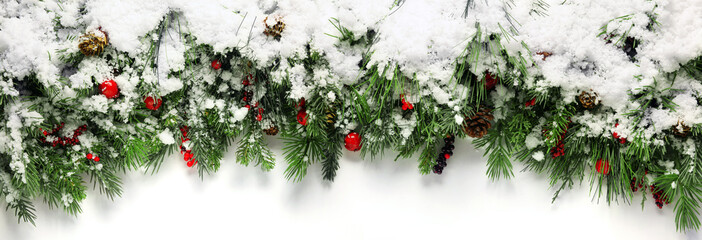 christmas branches covered in snow