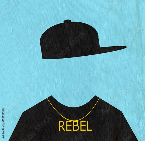 Fotografía man wearing hip hop fashion and rebel necklace on wood grain texture