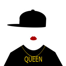 Woman Wearing Hip Hop Fashion And Queen Necklace