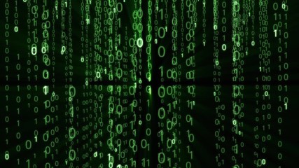 The binary code flying down. Falling numbers.