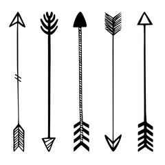 Wall Mural - Set of black hand-drawn arrows. Hipster ethnic vector elements