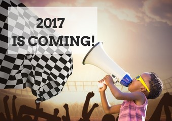 Poster - Boy with megaphone against 2017 new year sign 