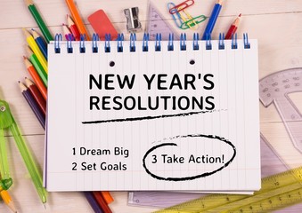 Poster - New year resolution goals written on spiral diary