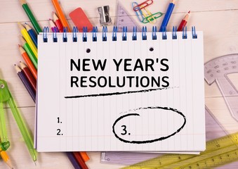 Poster - New year resolution goals written on spiral diary