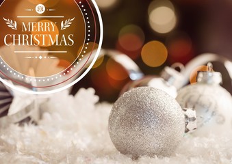 Poster - Digitally composite image of merry christmas wishes against baub
