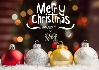 Poster - Composite image of christmas greetings with colorful baubles