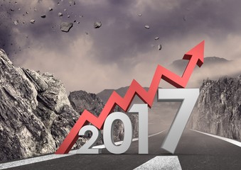 Poster - Growth graph as 2017 against a composite image of road