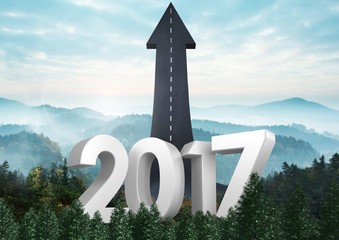 Poster - Composite image of 2017 with road leading towards sky