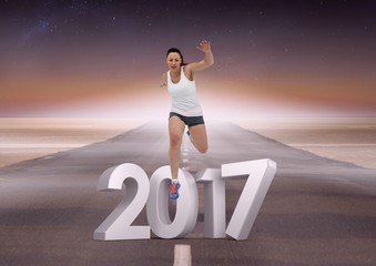 Poster - Composite image of 2017 with sports girl running on road